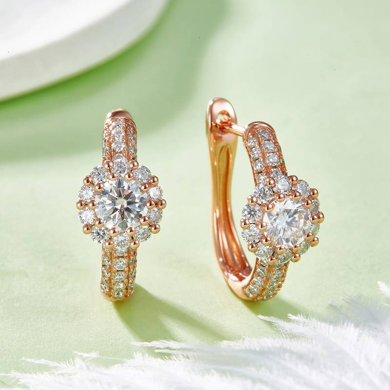 三排对半太阳花耳环S925银Moissanite厘石D级1.996ct